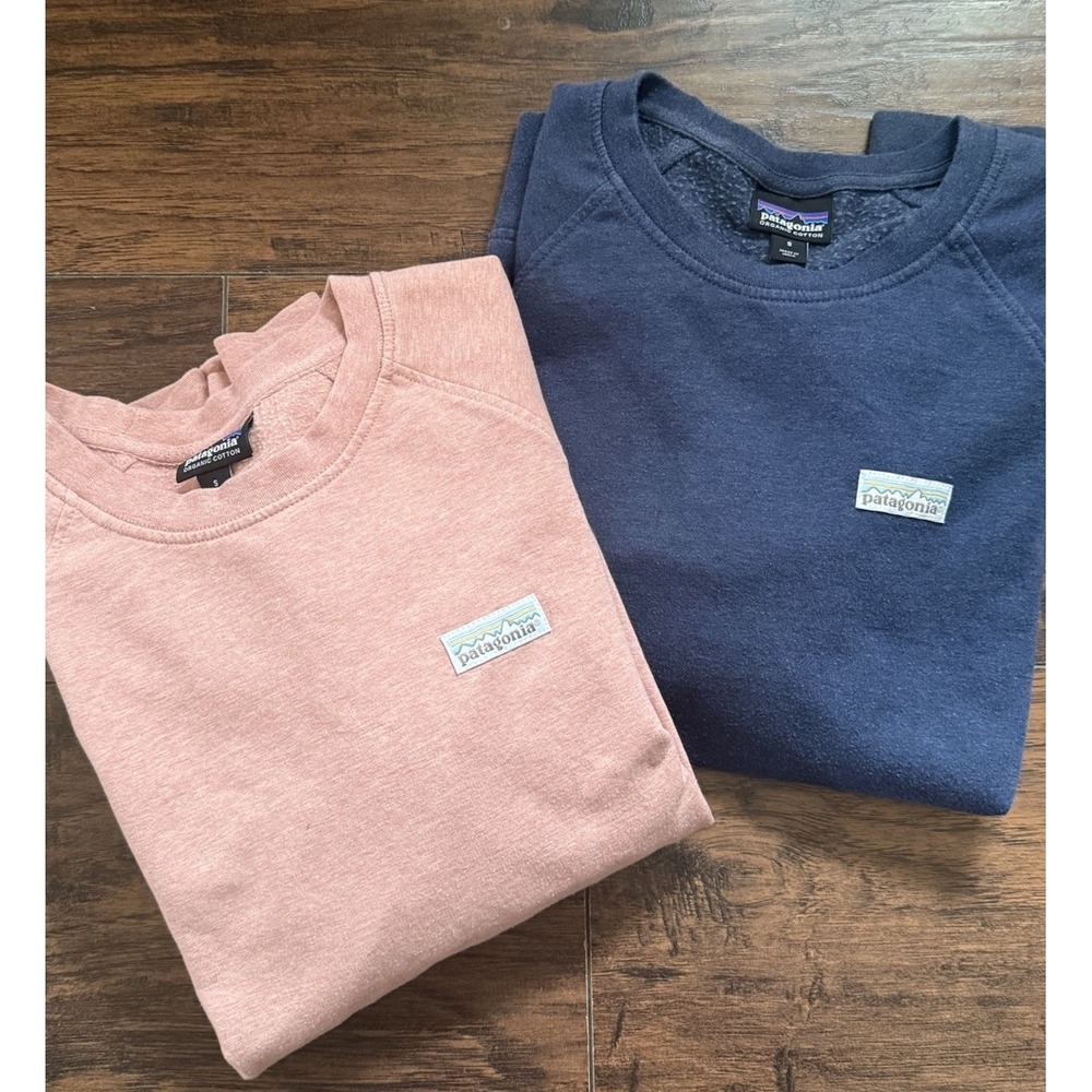 Patagonia 2 Pastel P-6 Label Ahnya Crew Sweatshirt Lot Women's Small Pink Blue - Picture 2 of 6